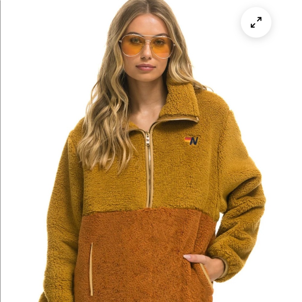 Aviator Nation Color Block Half Zip Fleece Honey